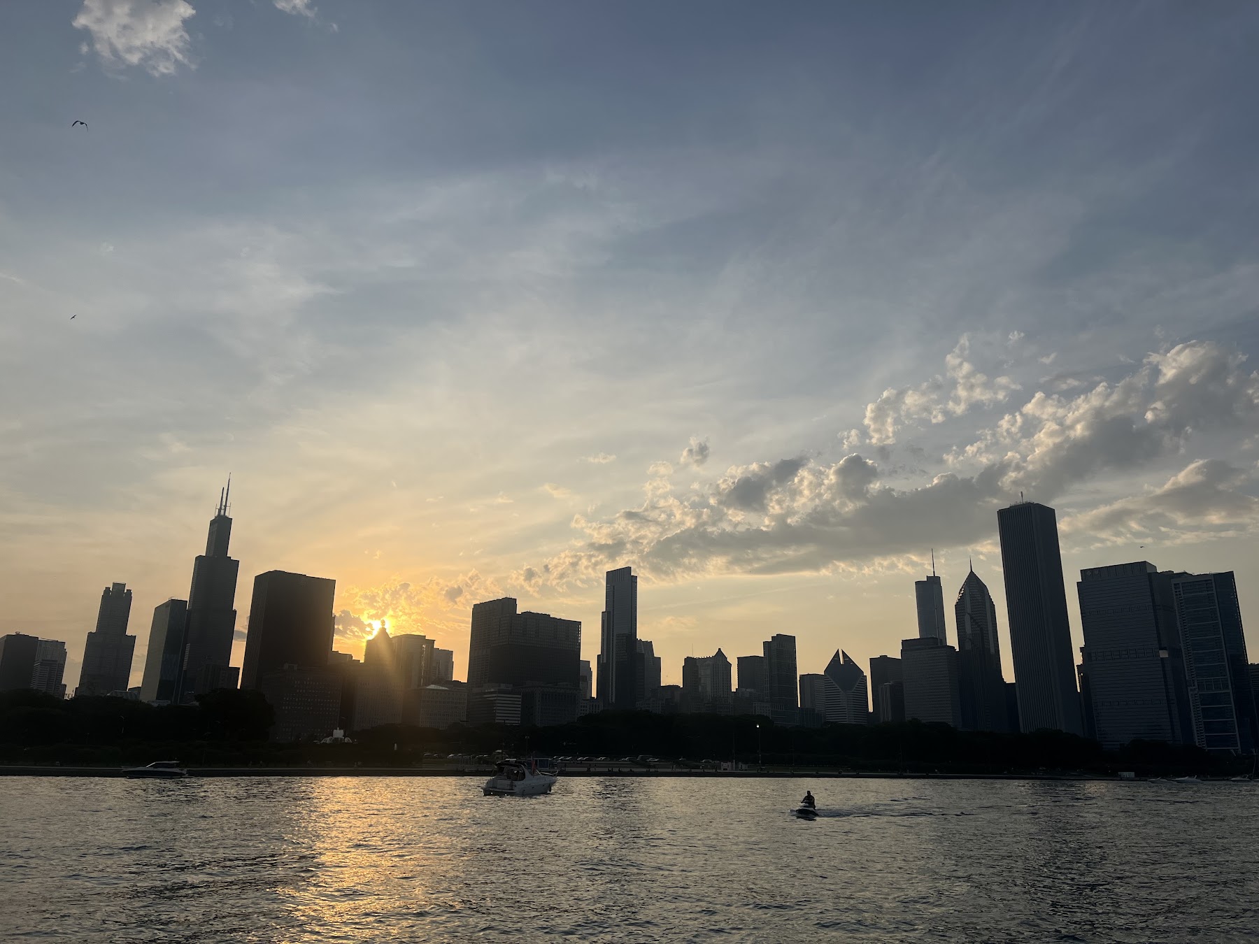 The skyline glowing under a sunset sky, photographed by a guest